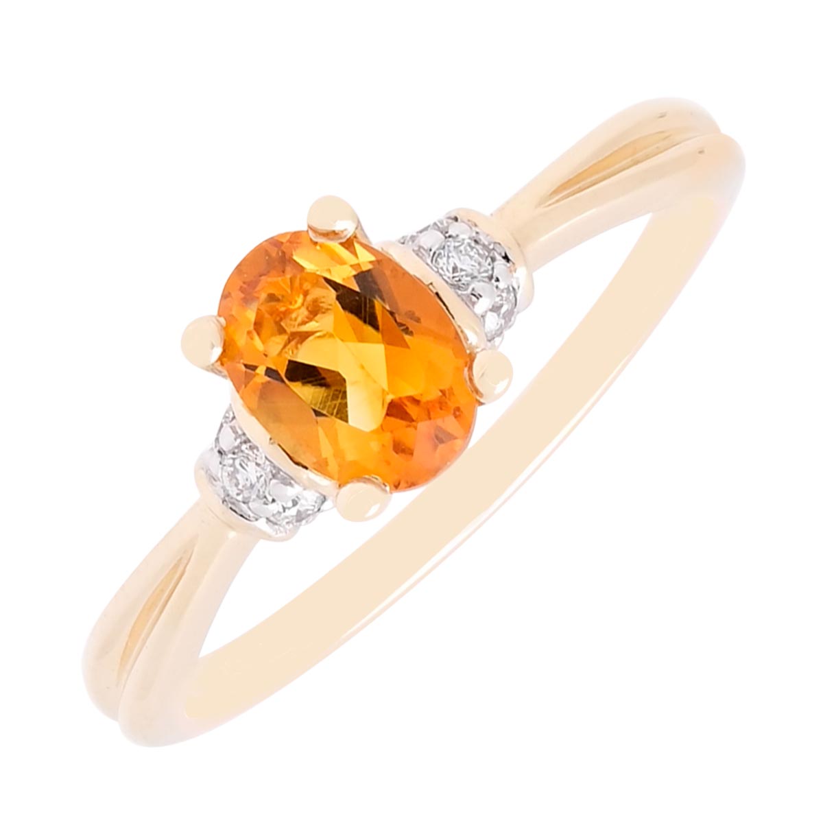 Oval Citrine Ring in 14kt Yellow Gold with Diamonds (1/20ct tw)