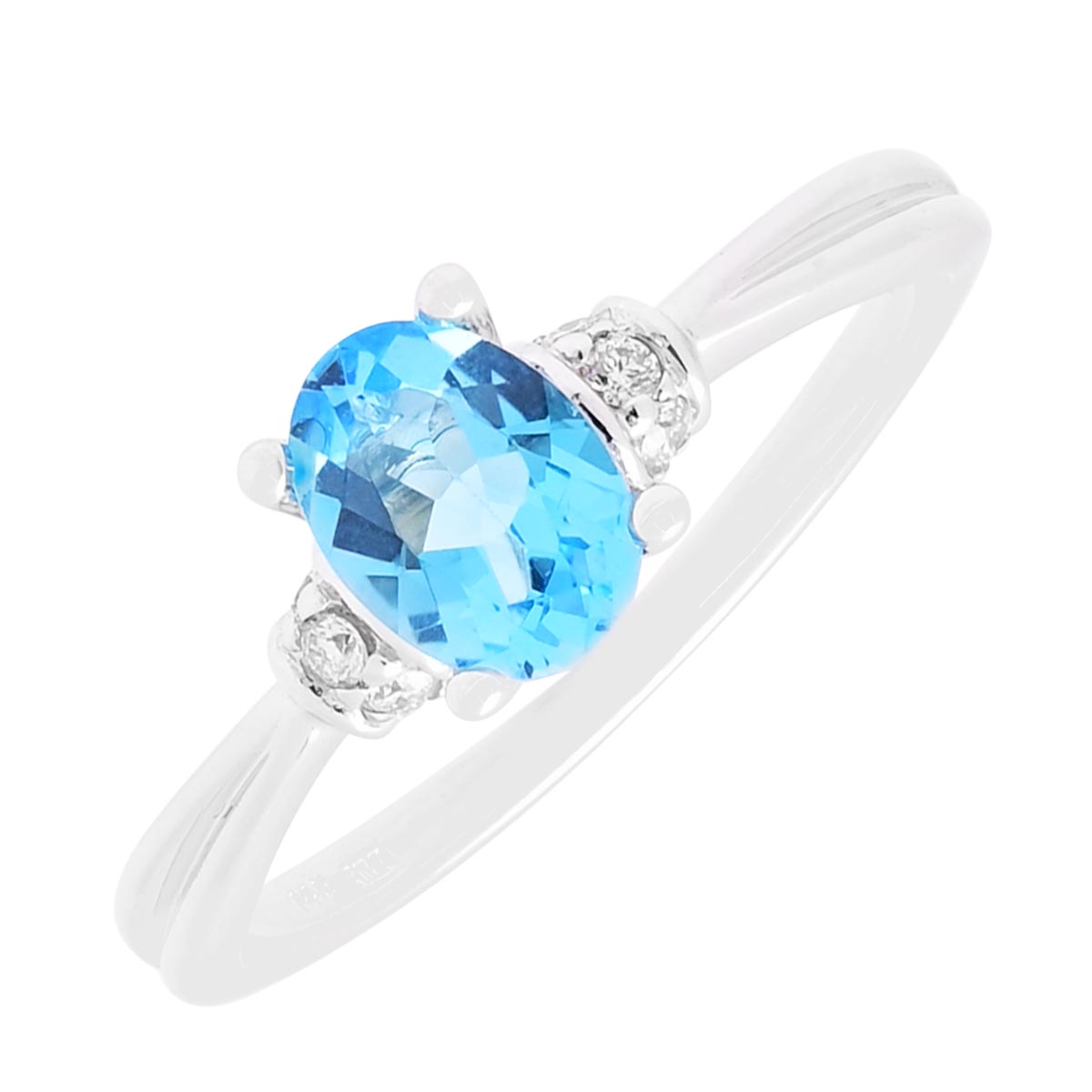 Oval Blue Topaz Ring in 14kt White Gold with Diamonds (1/20ct tw)