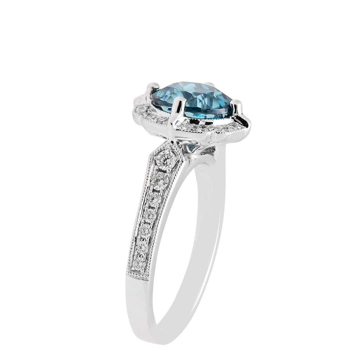 Oval Blue Zircon Ring in 14kt White Gold with Diamonds (1/3ct tw)