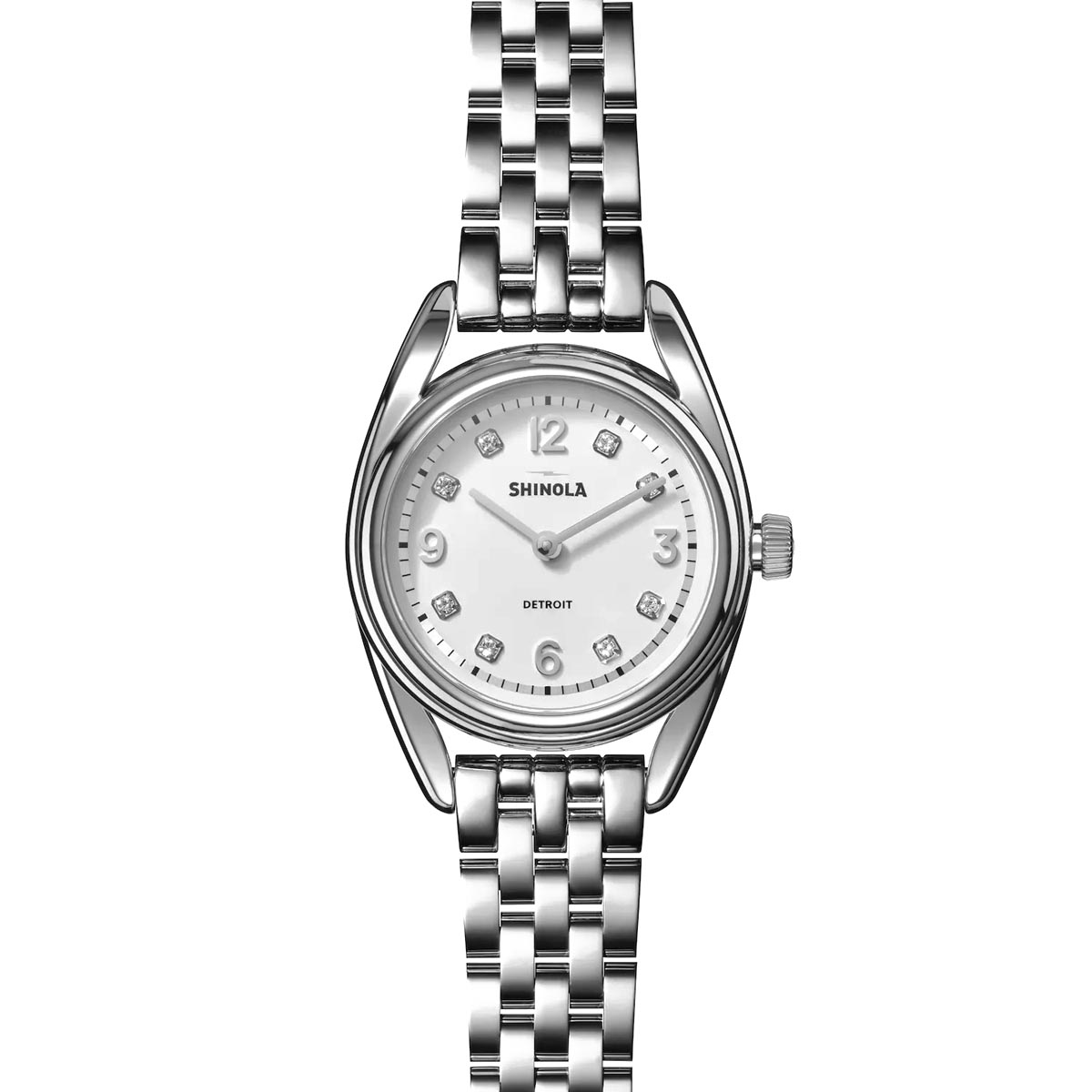 Shinola Diamond Derby Womens Watch with White Dial and Stainless Steel Bracelet (quartz movement)