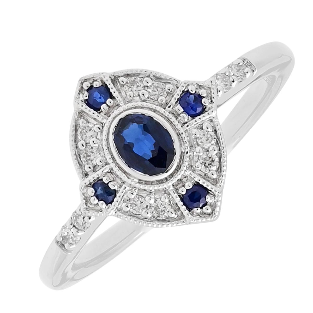 Oval Sapphire Ring in 10kt White Gold with Diamonds (1/10ct tw)