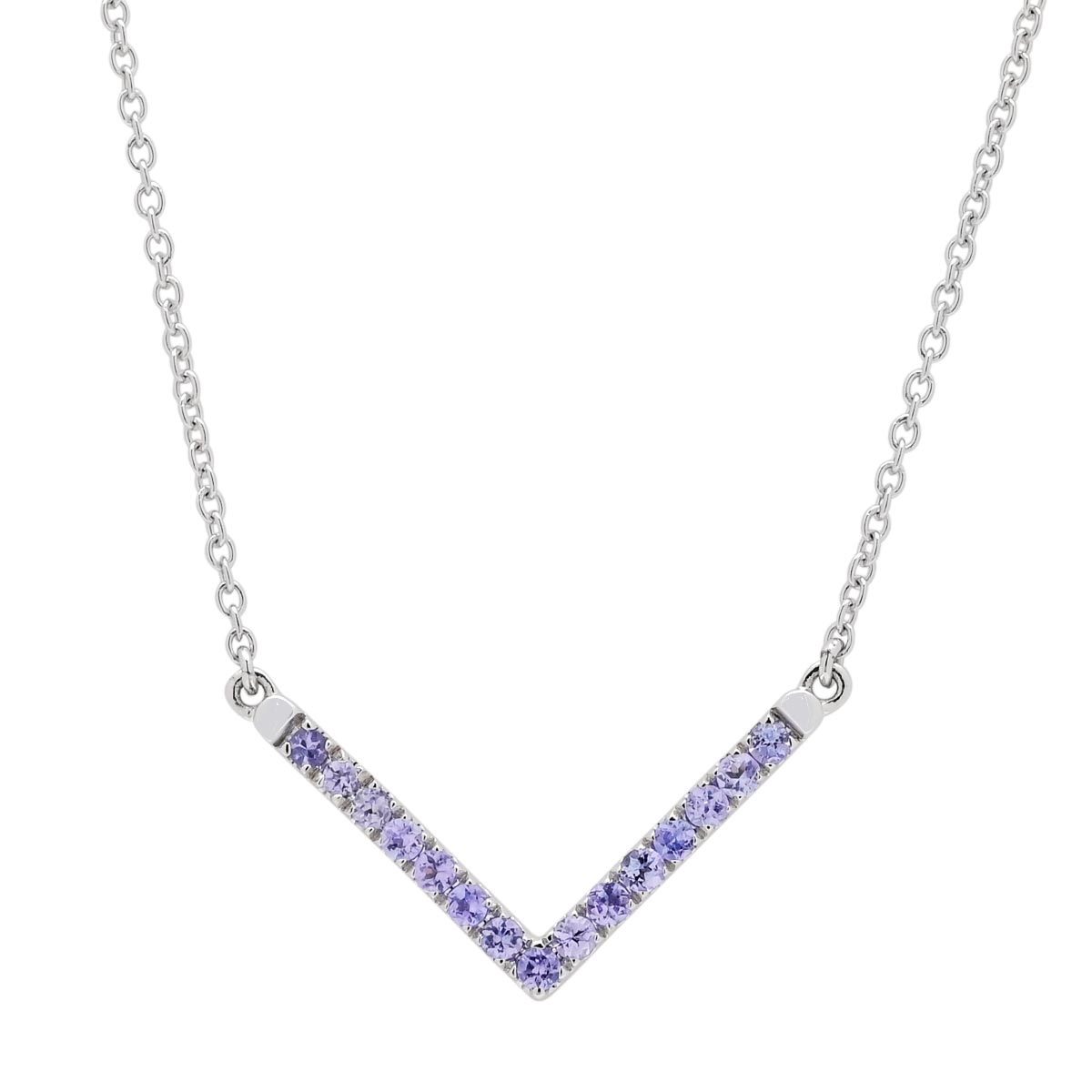 Tanzanite V Necklace in 14kt White Gold