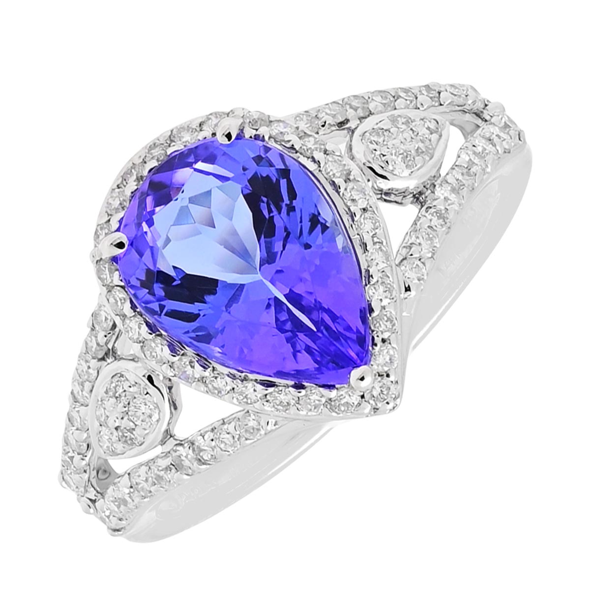 Pear Shape Tanzanite Ring in 14kt White Gold with Diamonds