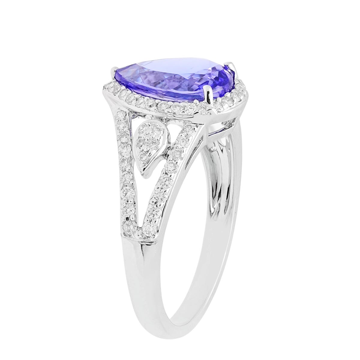 Pear Shape Tanzanite Ring in 14kt White Gold with Diamonds