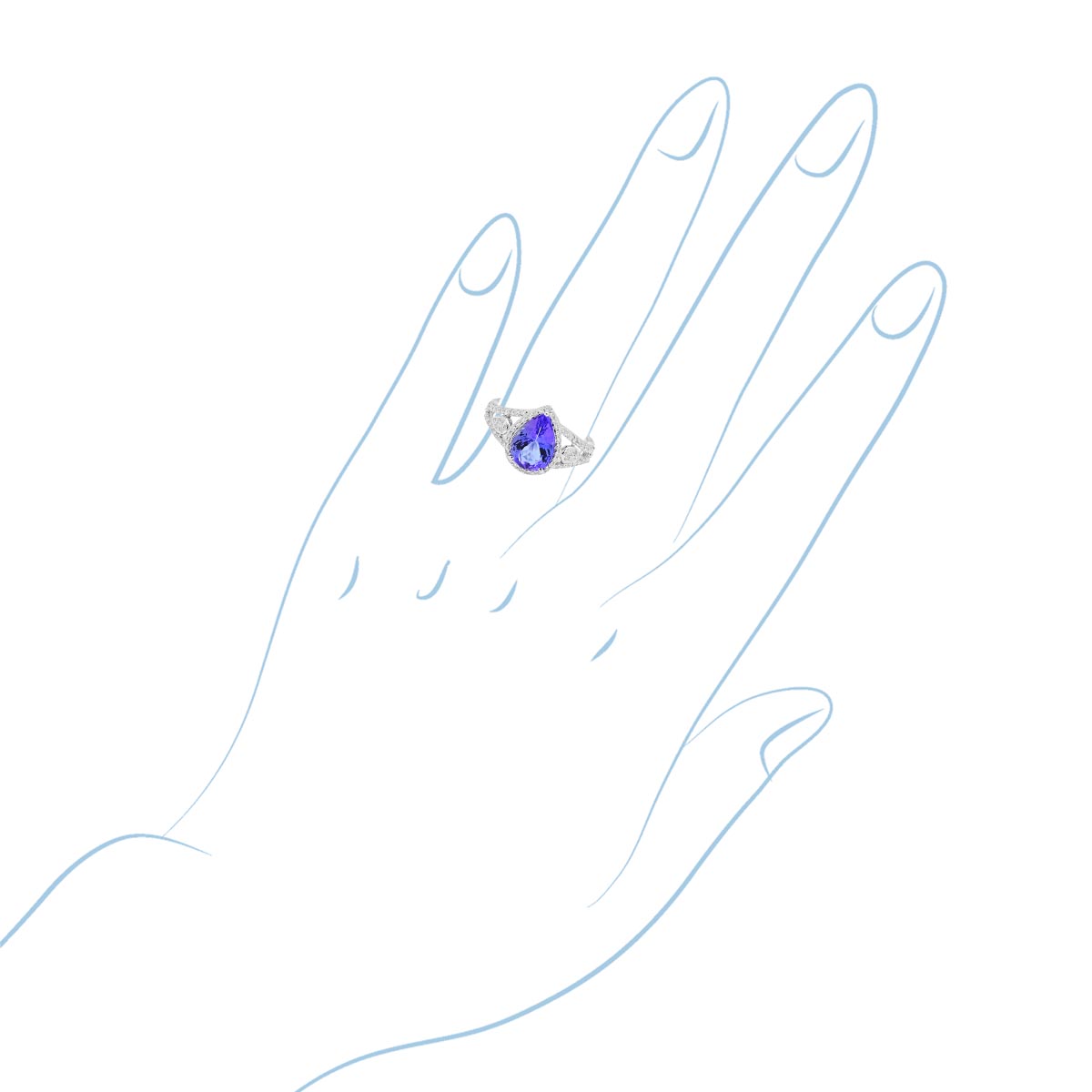 Pear Shape Tanzanite Ring in 14kt White Gold with Diamonds