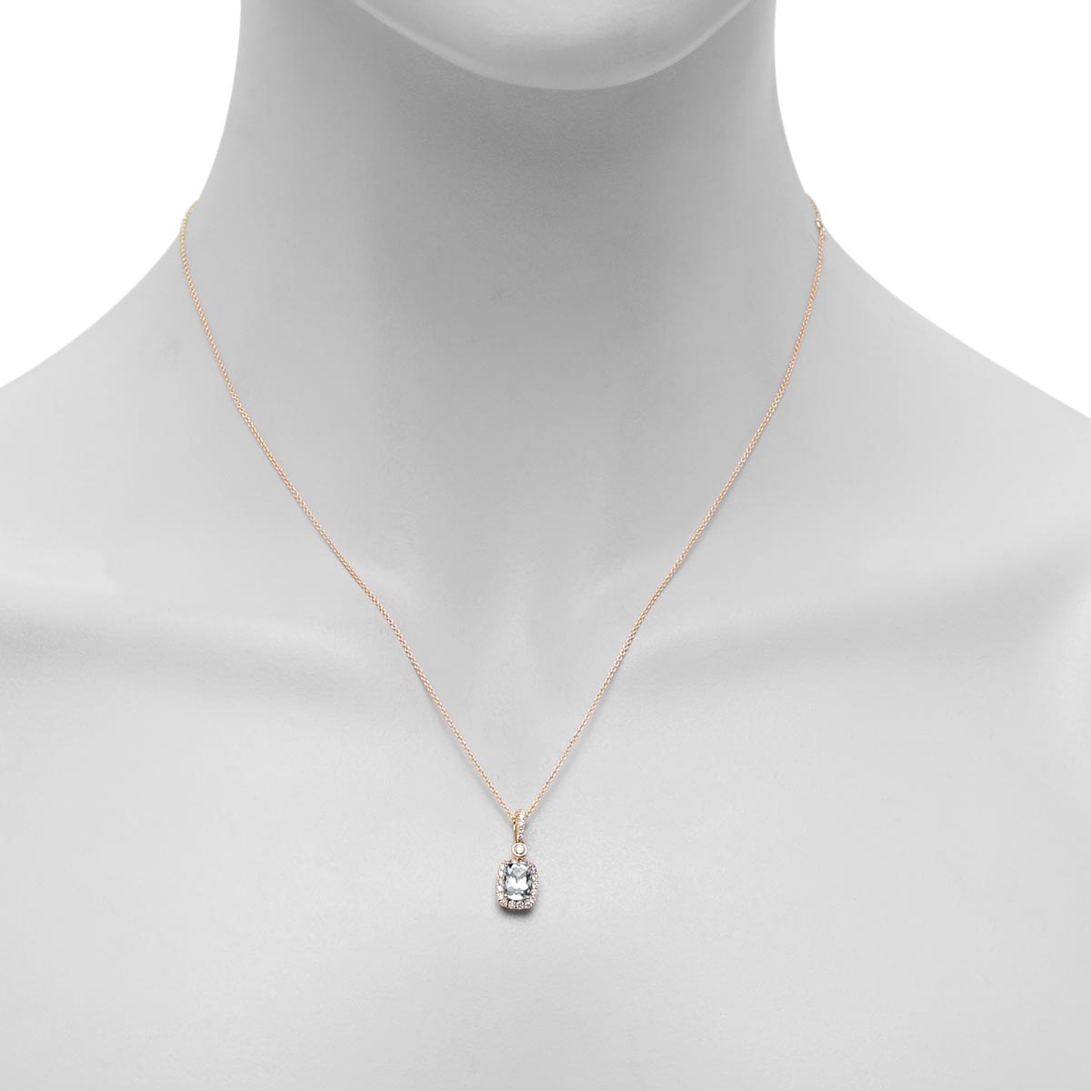 Cushion Aquamarine Necklace in 14kt Yellow Gold with Diamonds (1/5ct tw)