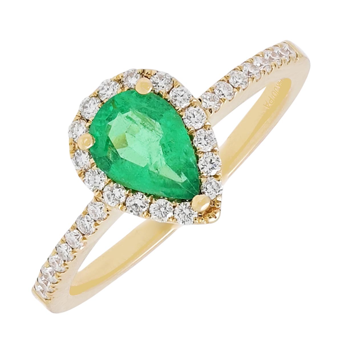 Pear Emerald Ring in 14kt Yellow Gold with Diamonds (1/4ct tw)