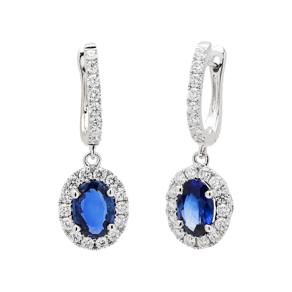 Oval Sapphire Earrings in 14kt White Gold with Diamonds (3/4ct tw)