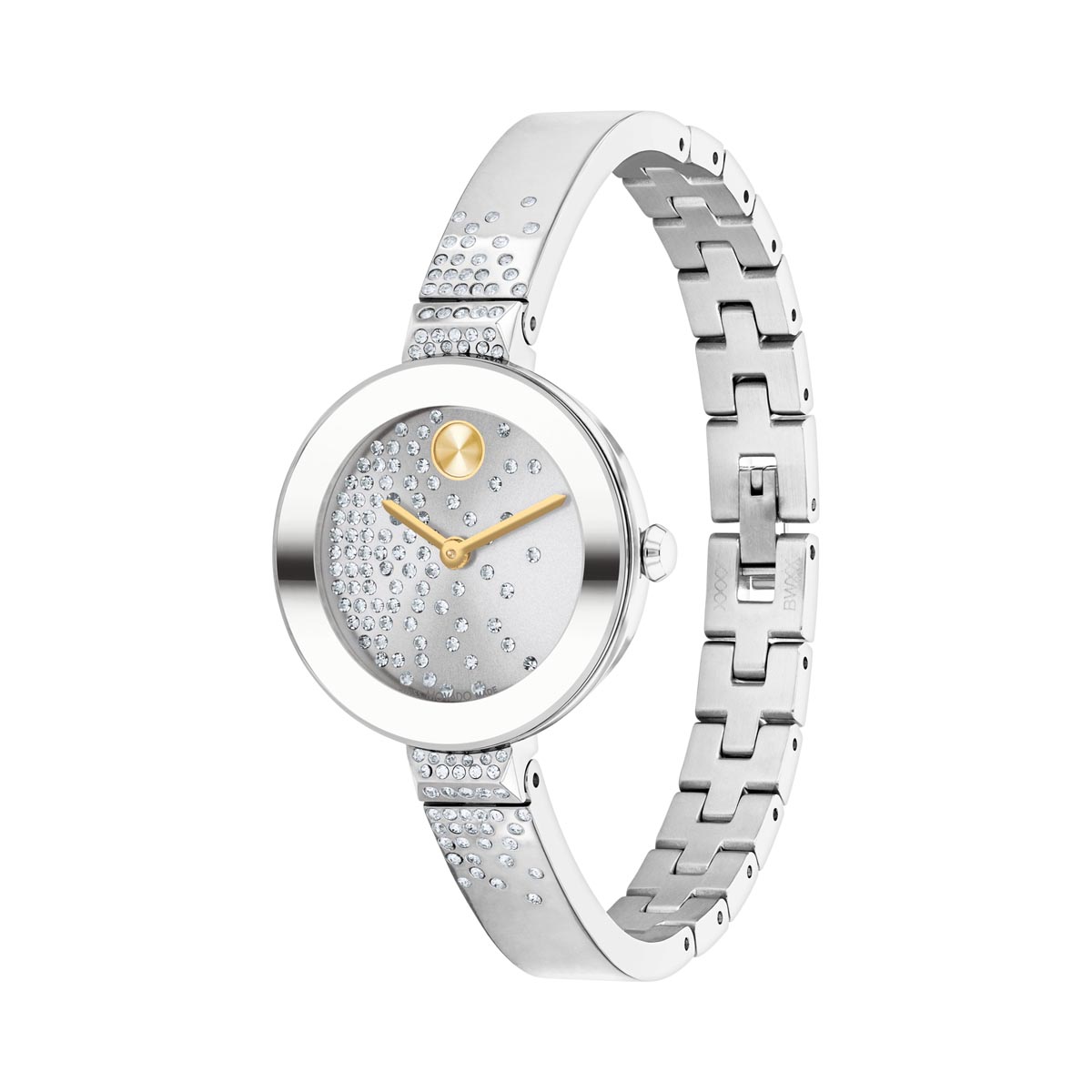 Movado Bold Womens Watch with White Crystal Dial and Stainless Steel Bangle Bracelet (Swiss quartz movement)