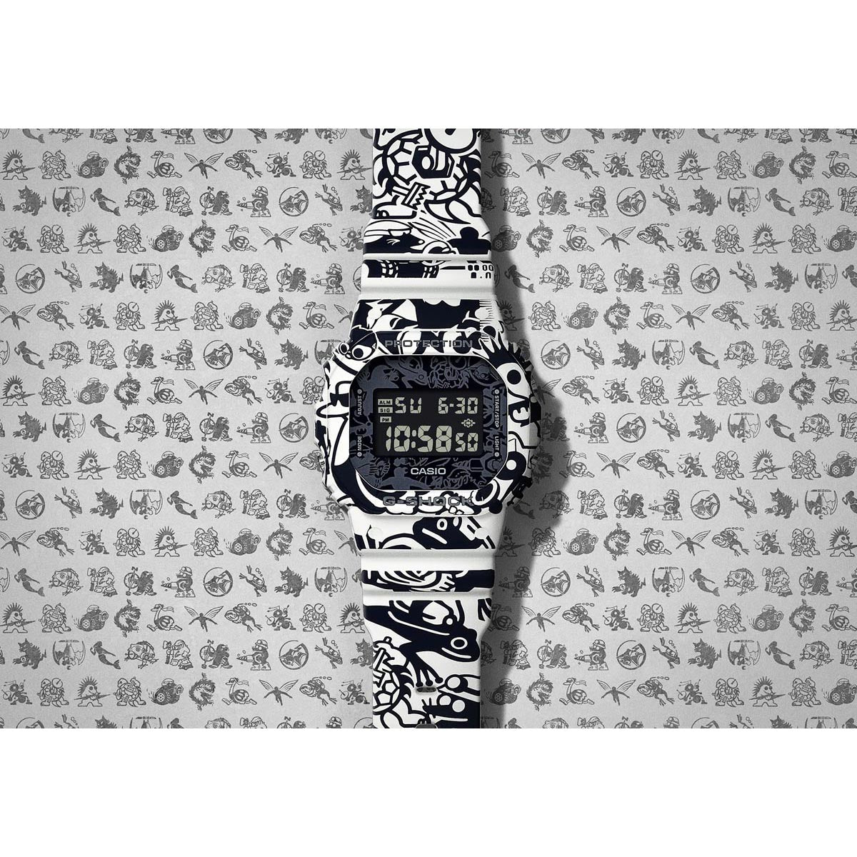 G Shock Limited Edition Character Camouflage Mens Watch with Black Digital Dial and Black and White Resin Strap (quartz movement)
