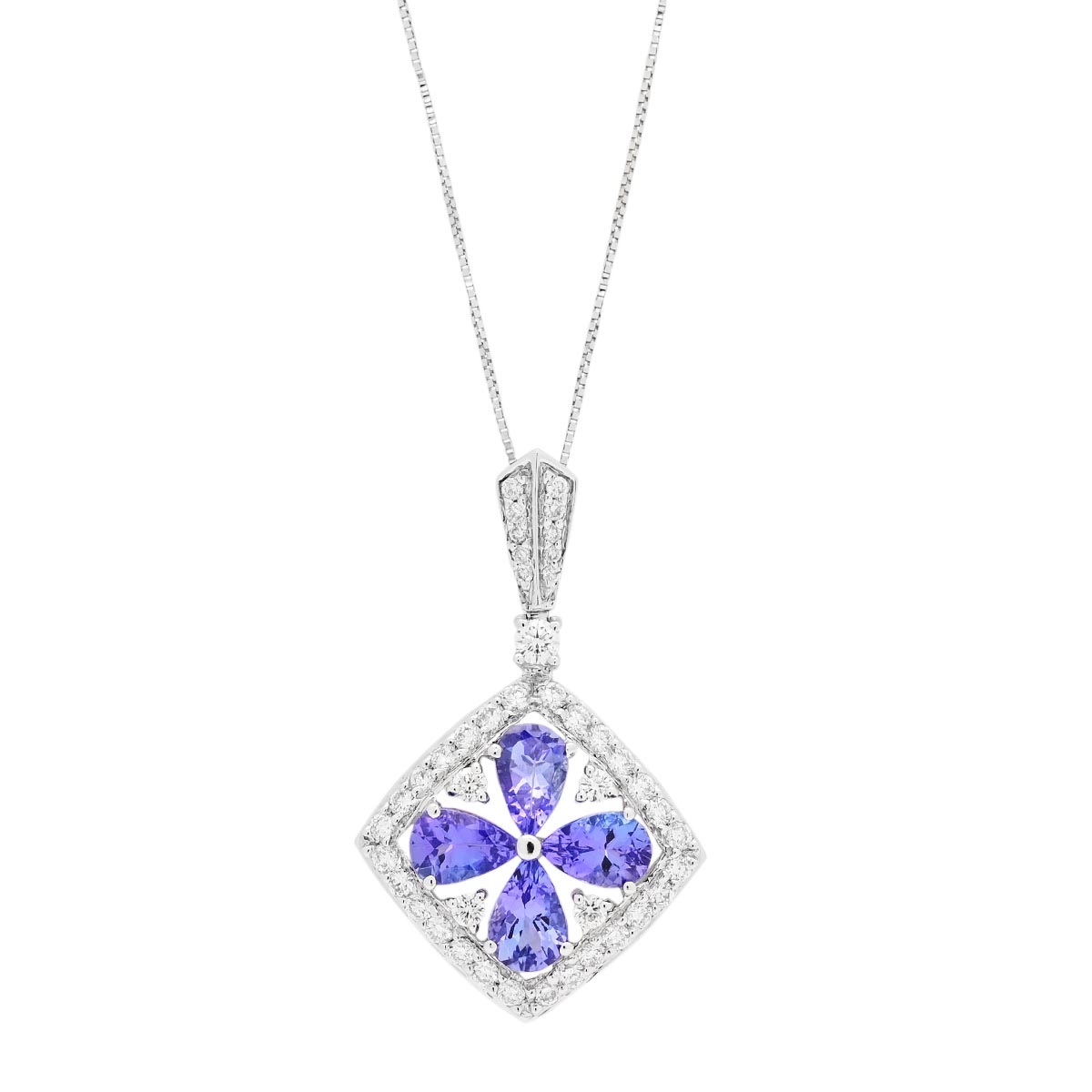 Pear Shape Tanzanite Necklace in 14kt White Gold with Diamonds (5/8ct tw)