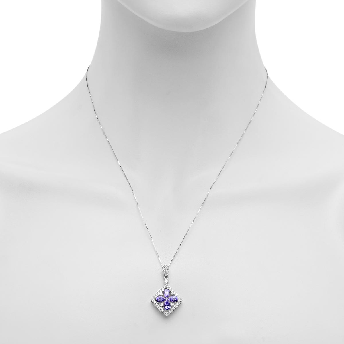 Pear Shape Tanzanite Necklace in 14kt White Gold with Diamonds (5/8ct tw)
