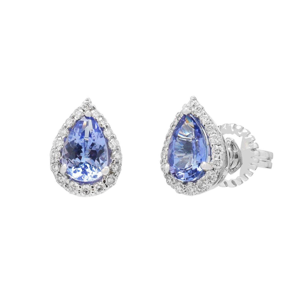 Pear Shape Tanzanite Stud Earrings in 14kt White Gold with Diamonds