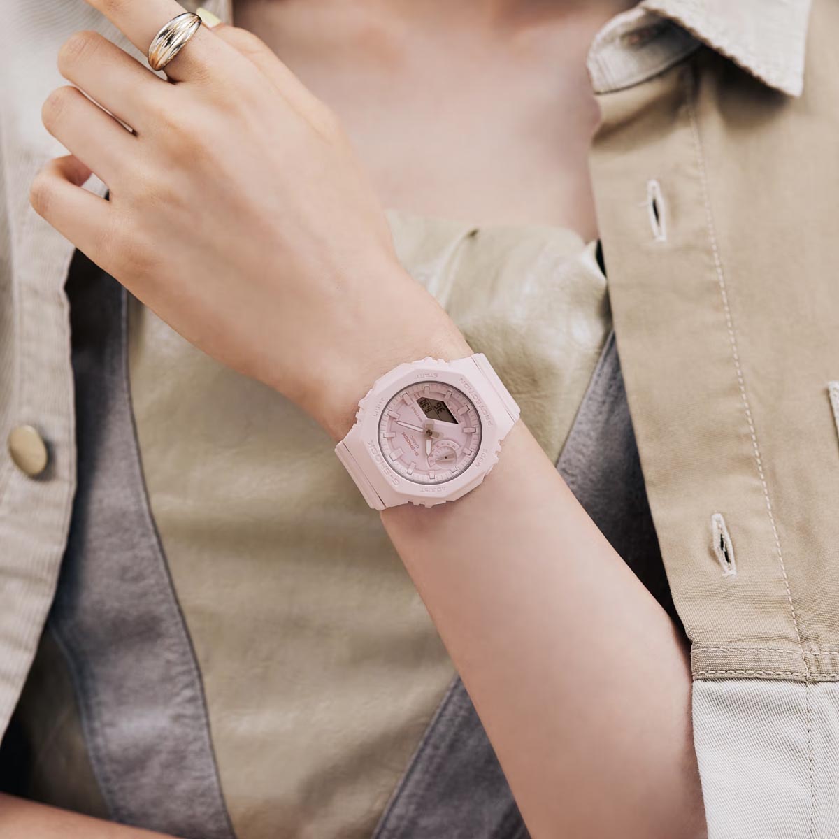 G Shock Womens Watch with Pink Dial and Pink Resin Strap (quartz movement)