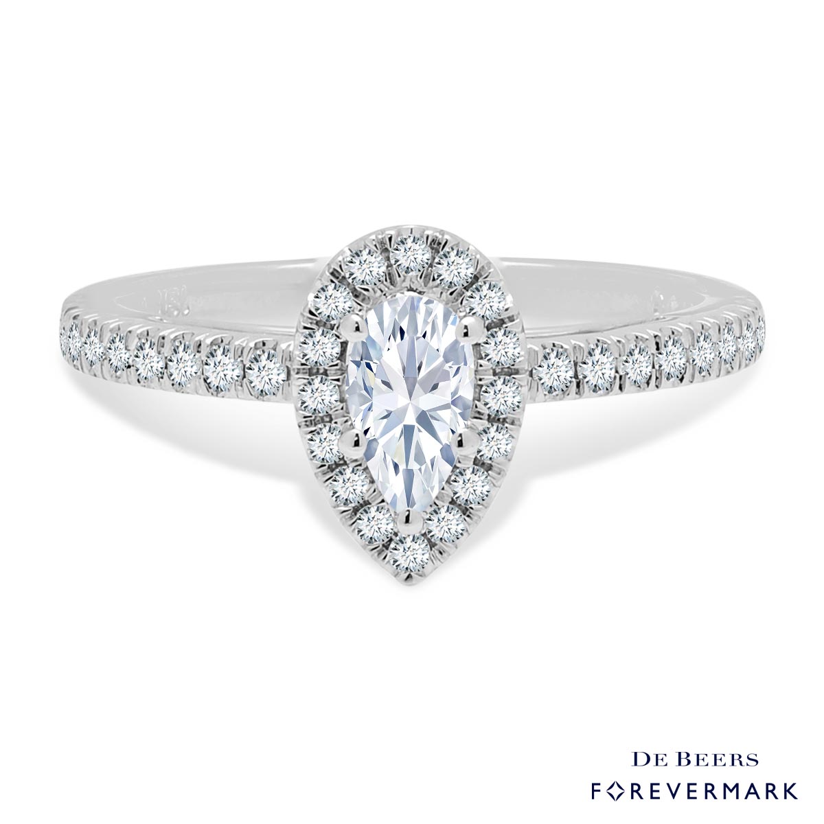 De Beers Forevermark Pear Shaped Diamond Center of My Universe Engagement Ring in 18kt White Gold (5/8ct tw)