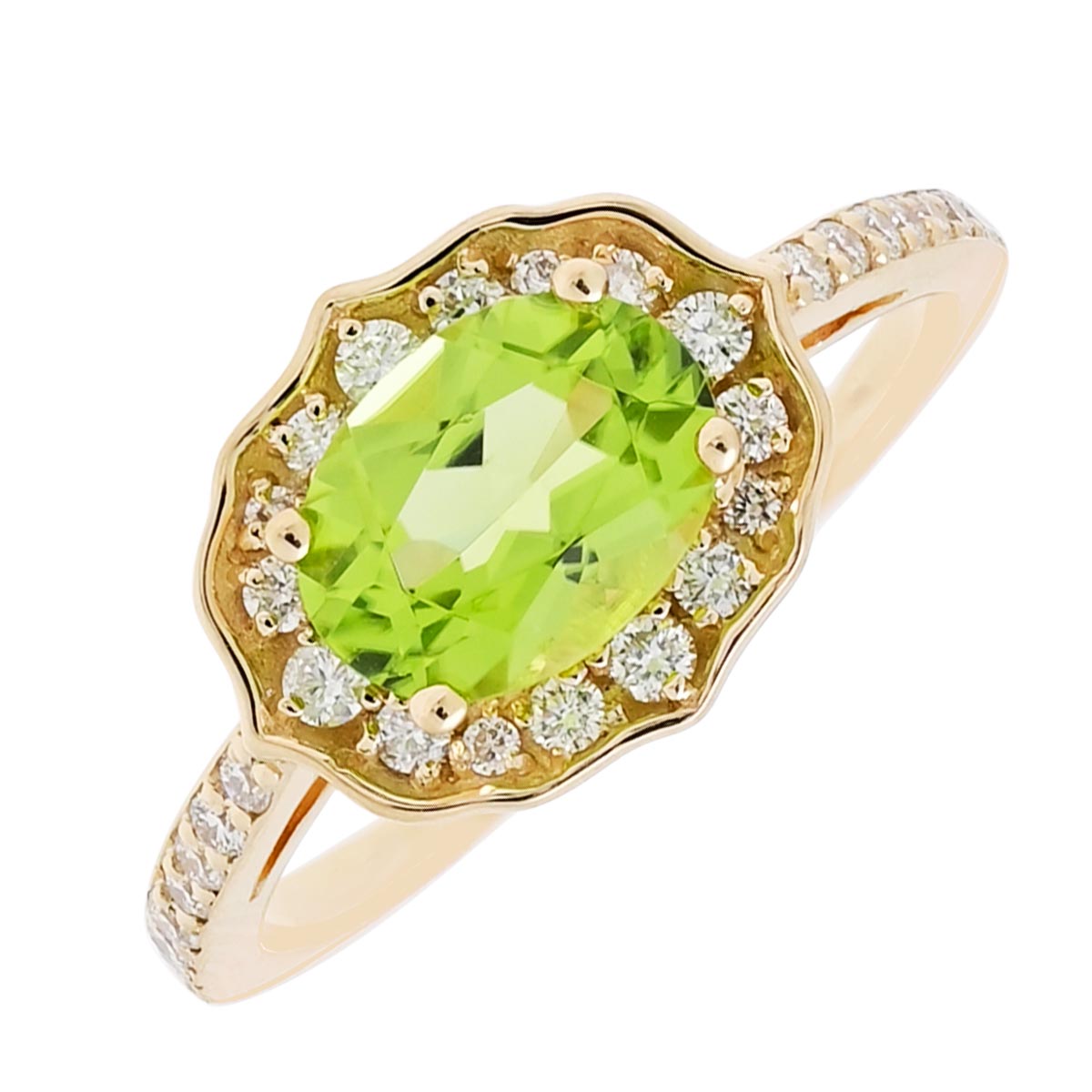 Oval Peridot Ring in 14kt Yellow Gold with Diamonds (7/8ct tw)