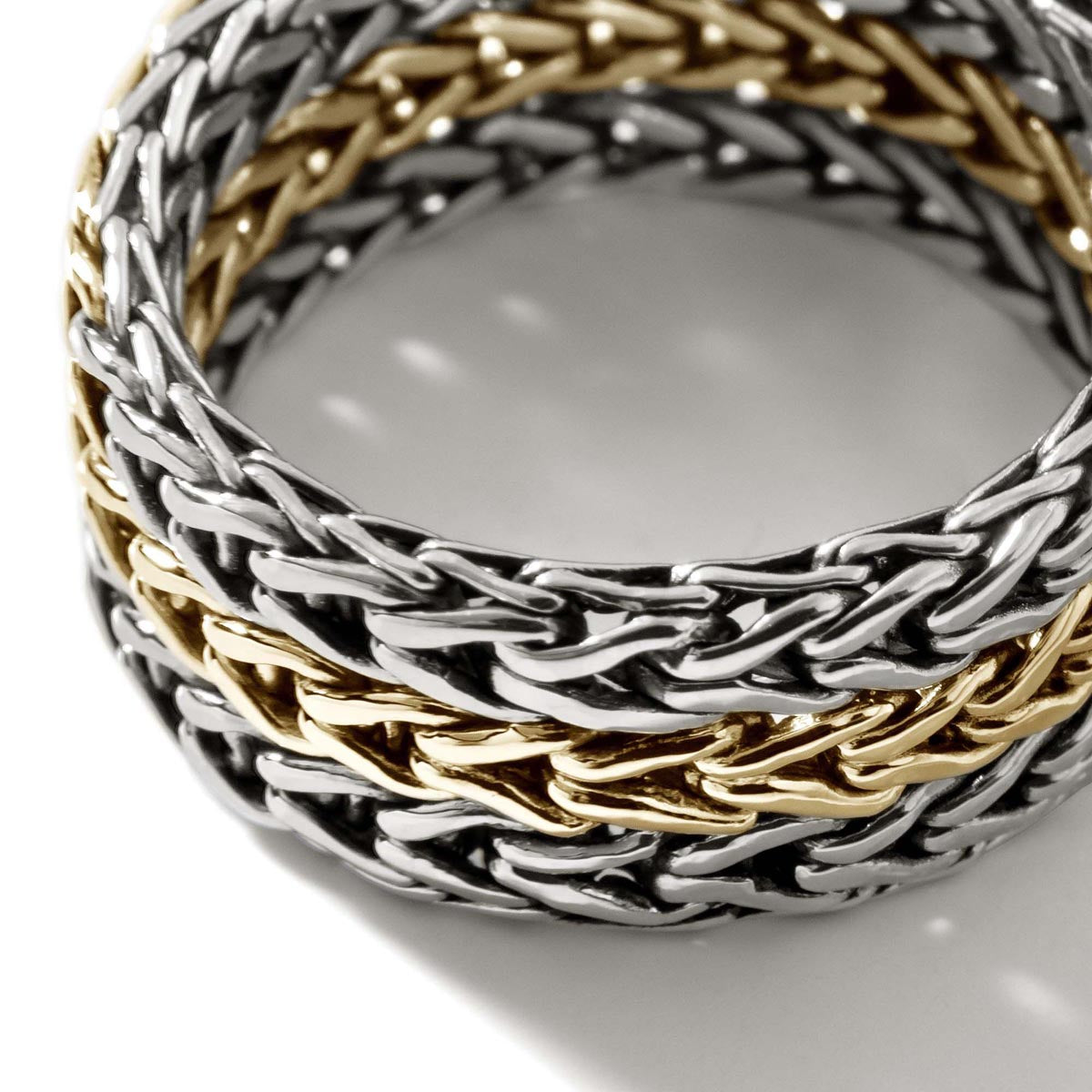 John Hardy Classic Chain Collection Band in Sterling Silver and 18kt Yellow Gold (size 7)
