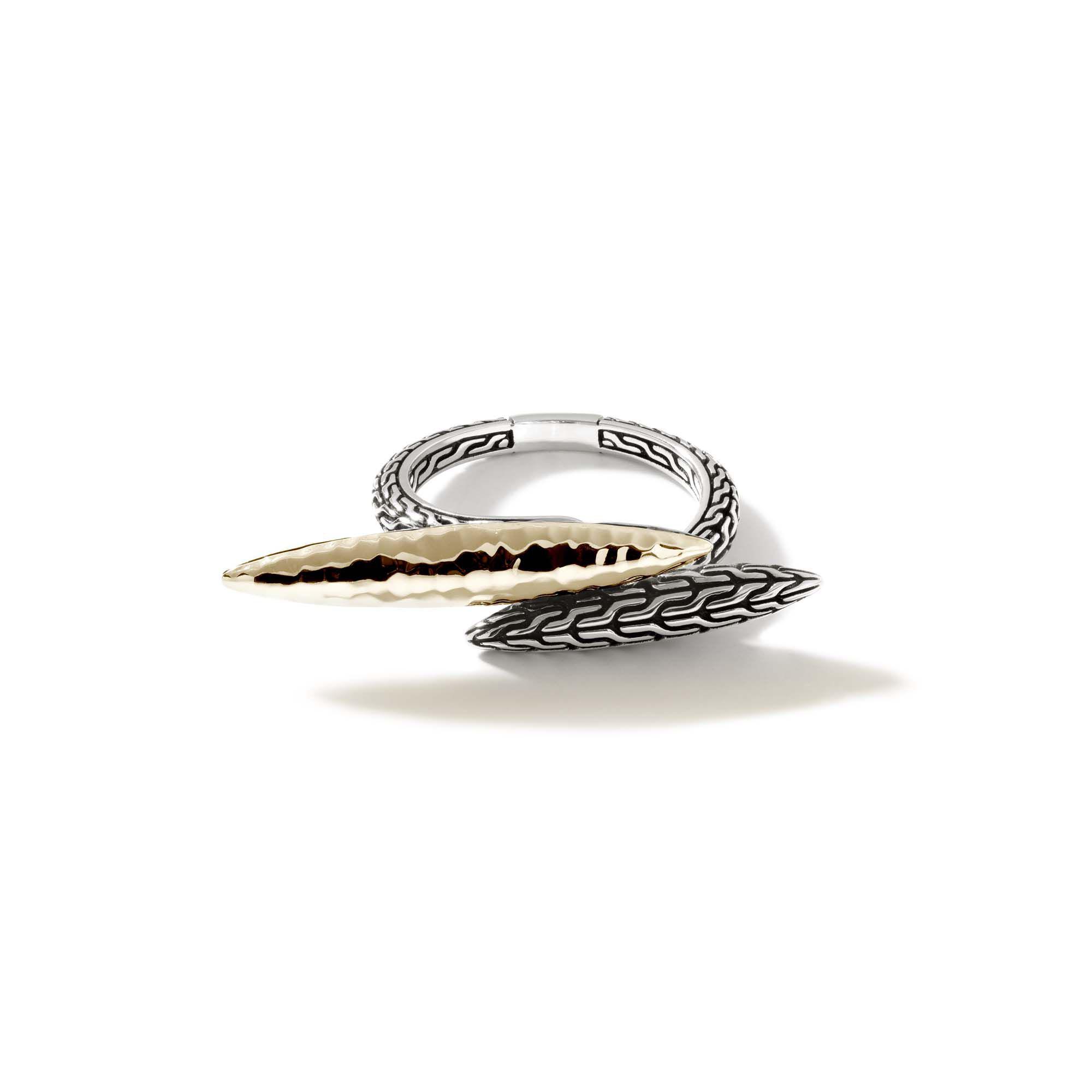John Hardy Classic Chain Collection Hammered Ring in Sterling Silver and 18kt Yellow Gold (size 7)
