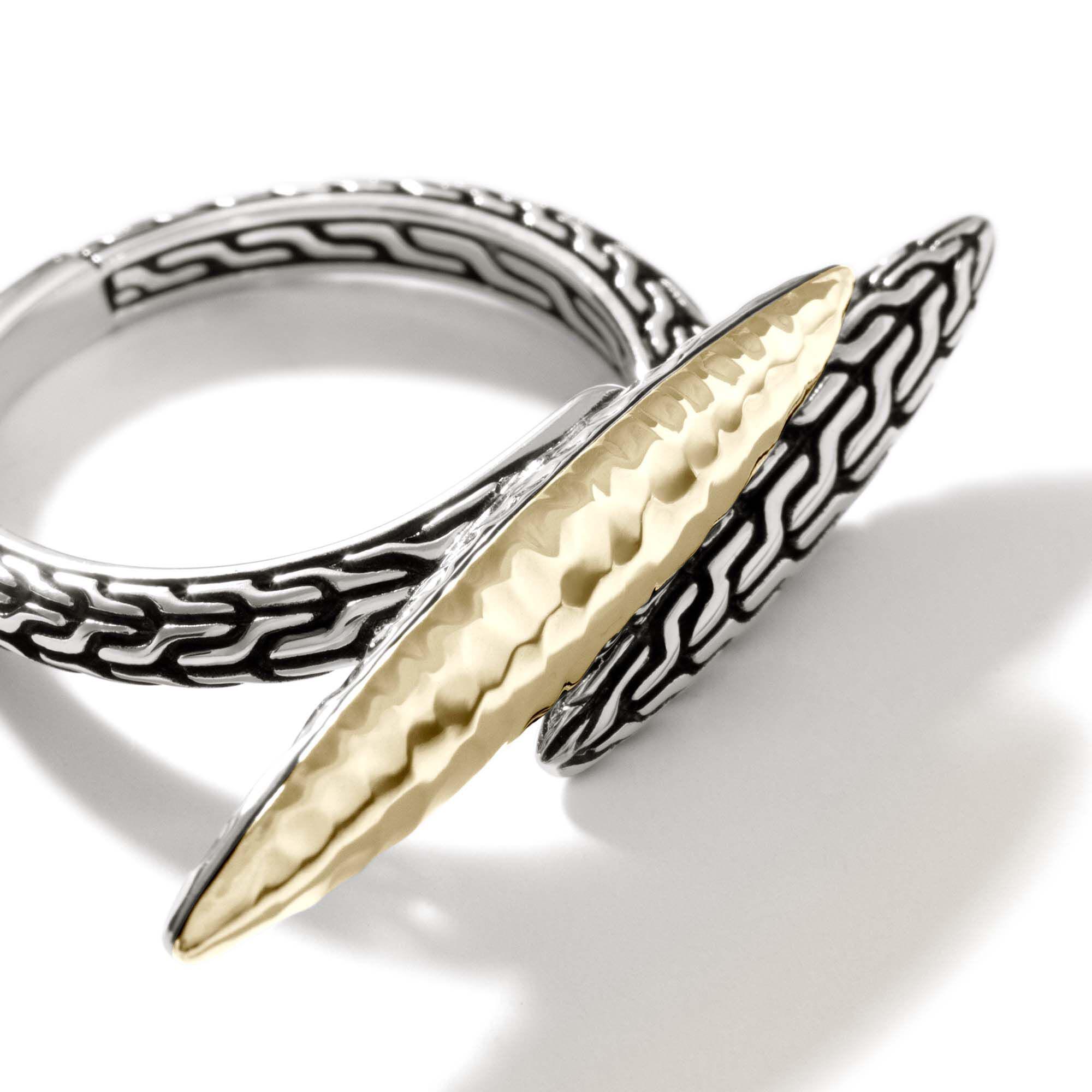 John Hardy Classic Chain Collection Hammered Ring in Sterling Silver and 18kt Yellow Gold (size 7)