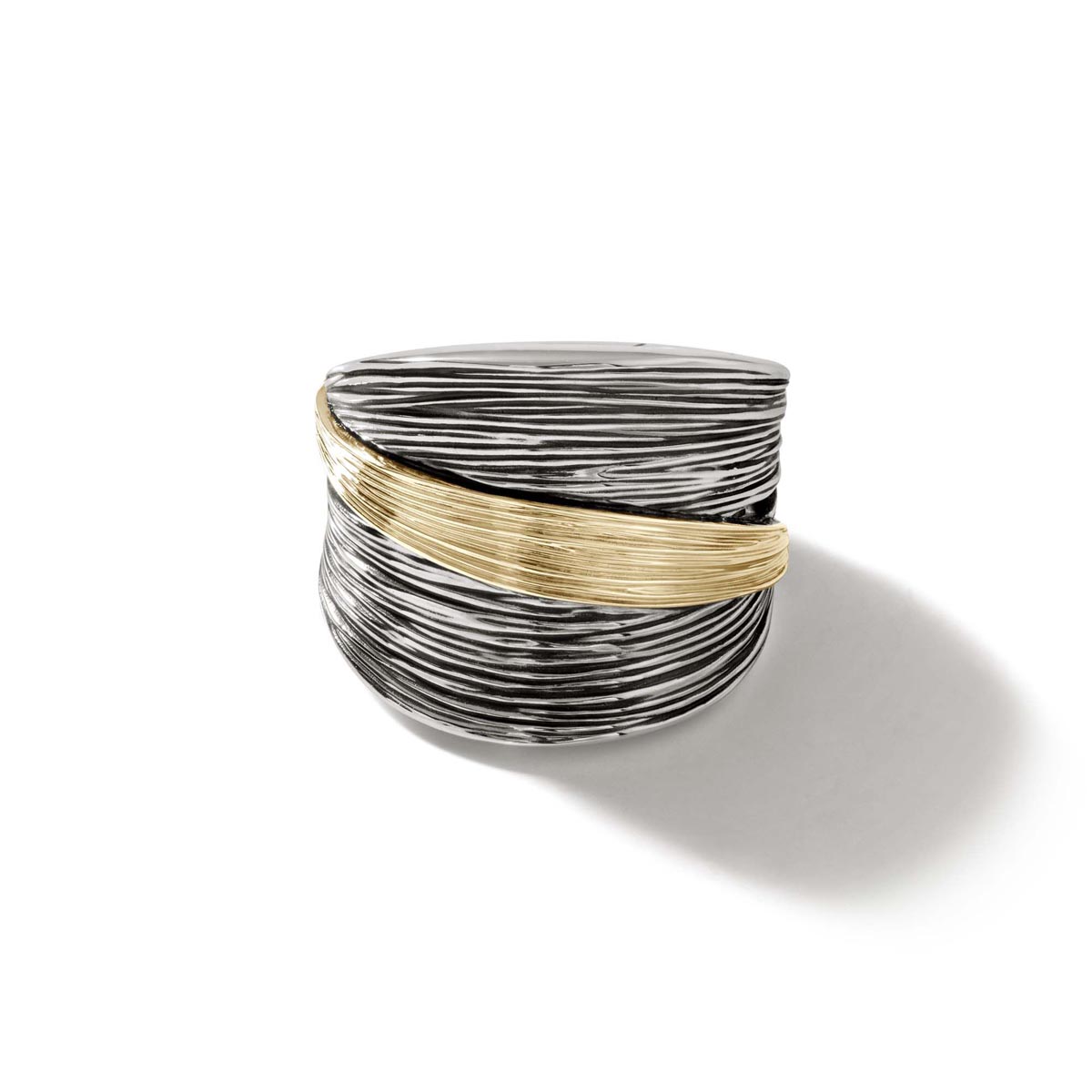John Hardy Bamboo Collection Saddle Ring in Sterling Silver and 18kt Yellow Gold (size 8)