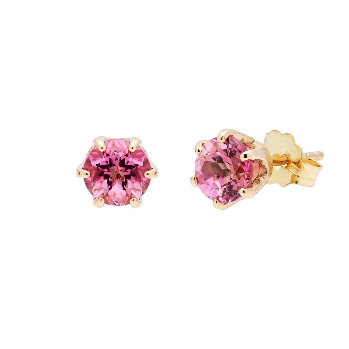 Maine Pink Tourmaline Stud Earrings in 14kt Yellow Gold