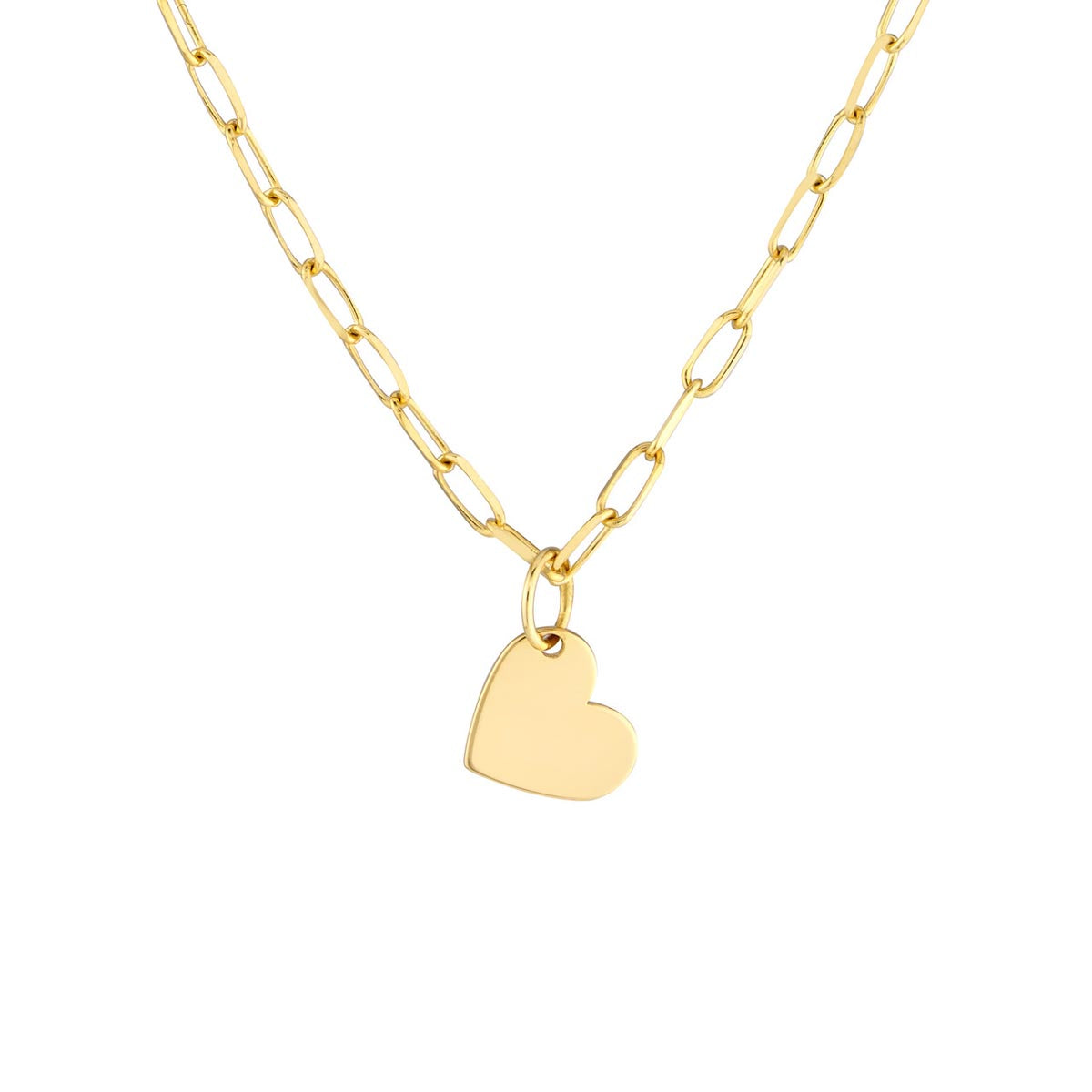 Mini Heart Paperclip Necklace in 14kt Yellow Gold