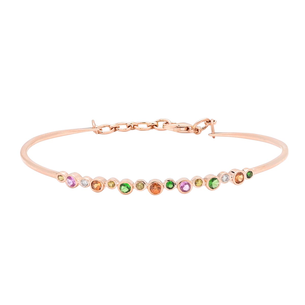 Multicolor Sapphire Bangle Bracelet in 14kt Rose Gold with Diamonds (1/20ct tw)