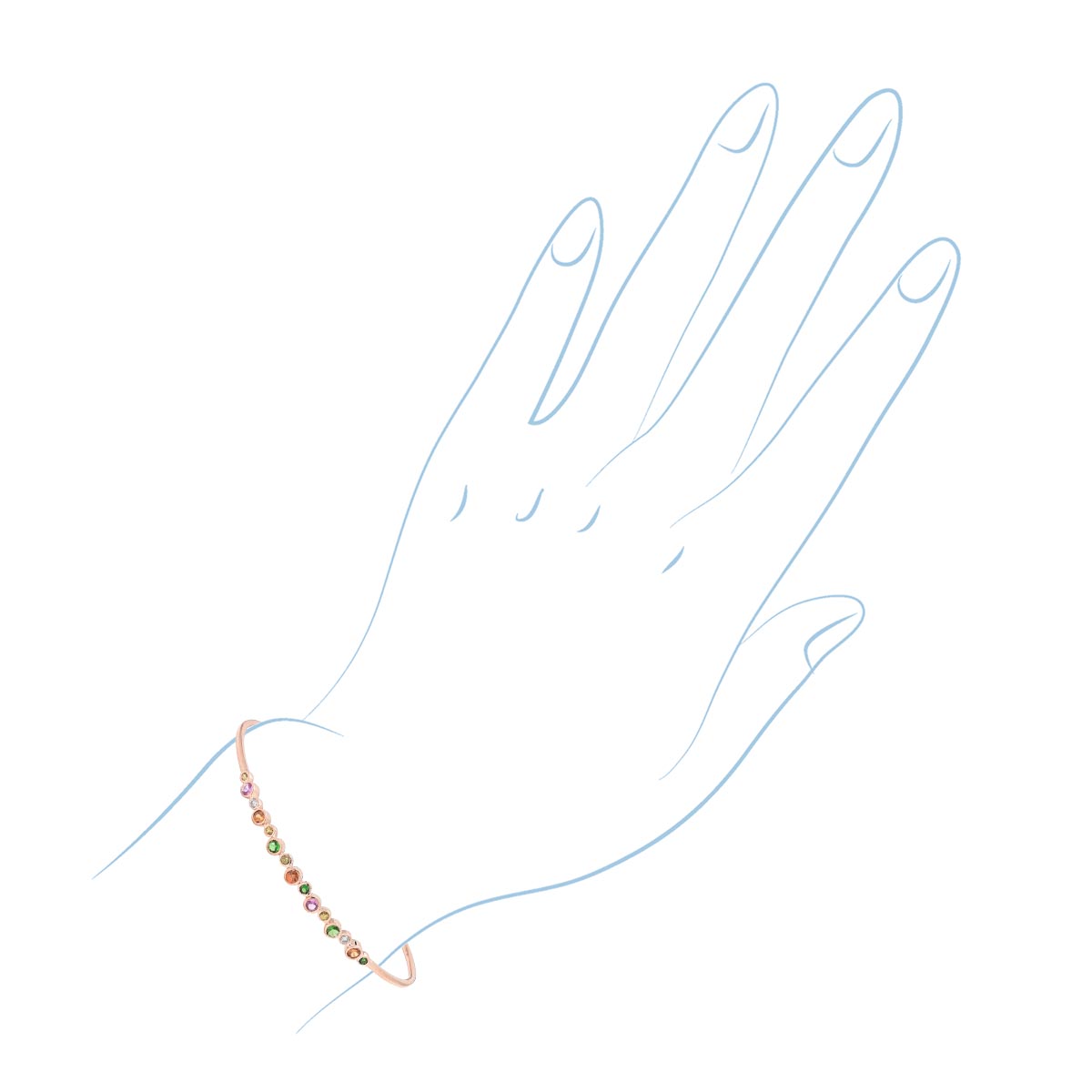 Multicolor Sapphire Bangle Bracelet in 14kt Rose Gold with Diamonds (1/20ct tw)