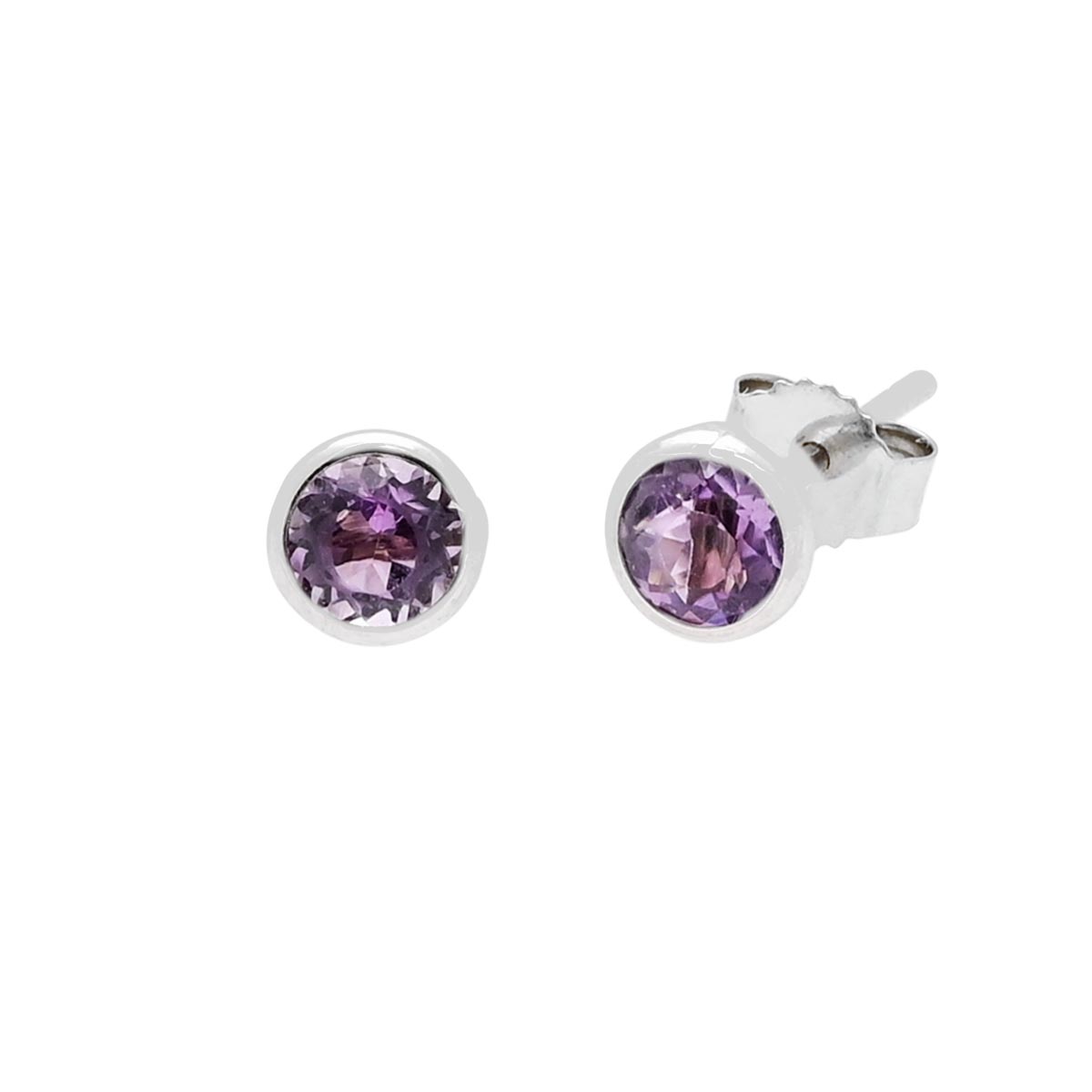 Amethyst Stud Earrings in 14kt White Gold (4mm)
