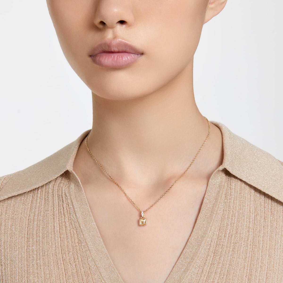 Swarovski Yellow Crystal Square Stilla Necklace in Yellow Tone Plate