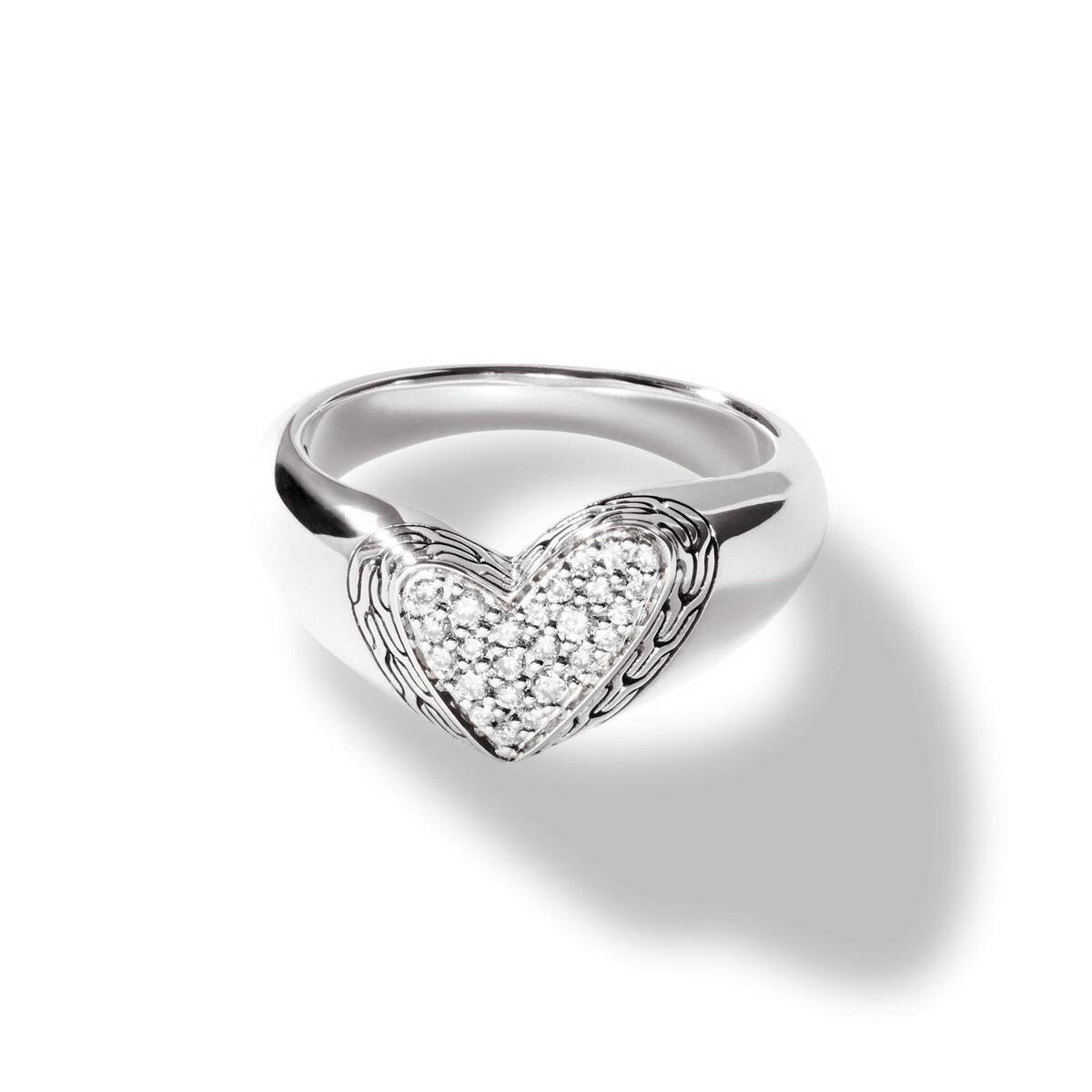 John Hardy Classic Chain Collection Manah Diamond Heart Ring in Sterling Silver (1/5ct tw)