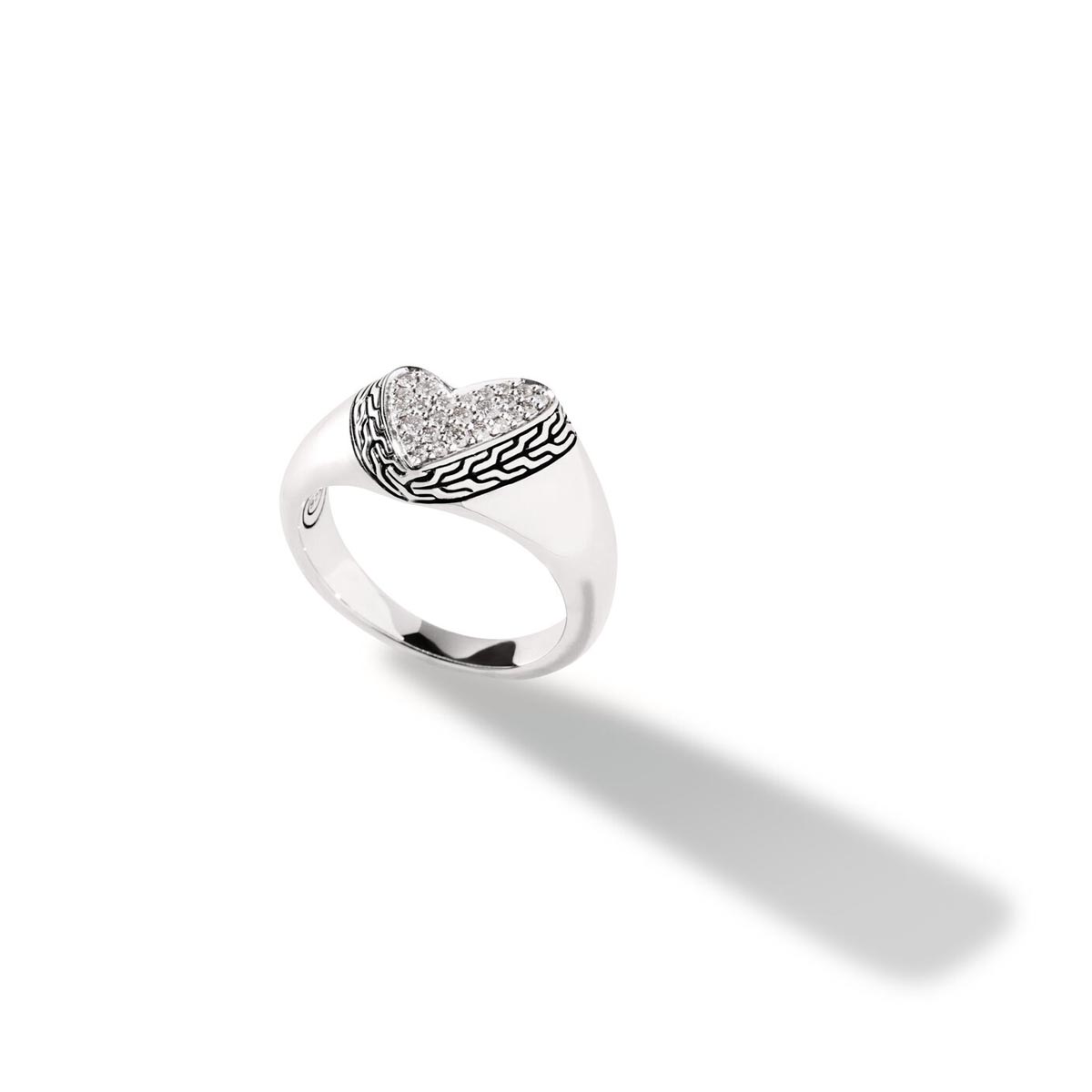 John Hardy Classic Chain Collection Manah Diamond Heart Ring in Sterling Silver (1/5ct tw)