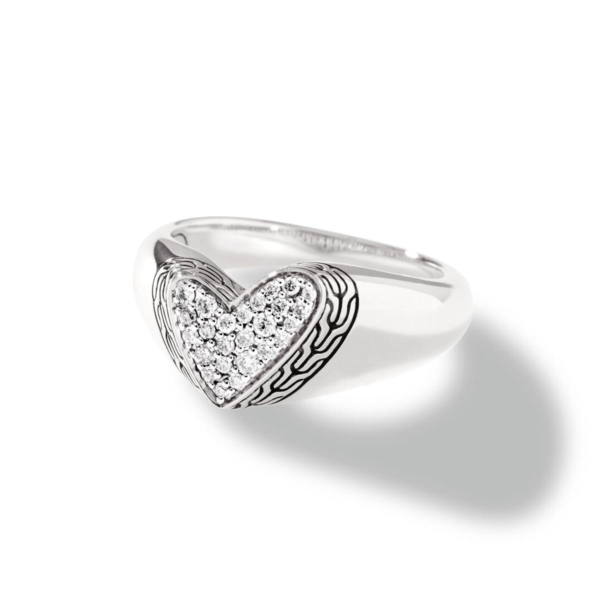 John Hardy Classic Chain Collection Manah Diamond Heart Ring in Sterling Silver (1/5ct tw)