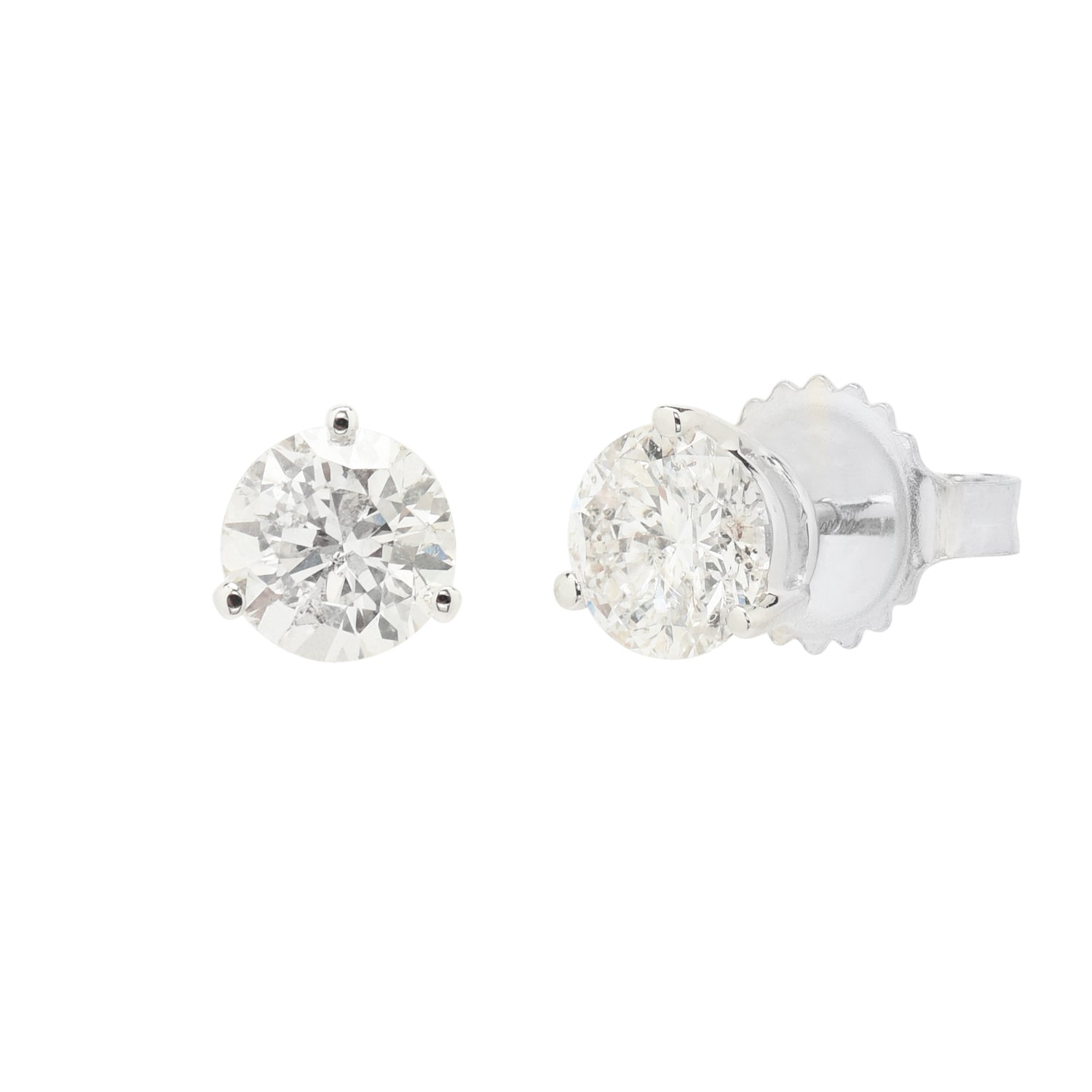 Northern Star Three Prong Diamond Stud Earrings in 14kt White Gold (1 1/4ct tw)