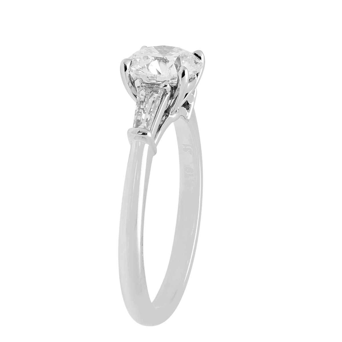 Round and Baguette Diamond Engagement Ring in 18kt White Gold (1 1/2ct tw)