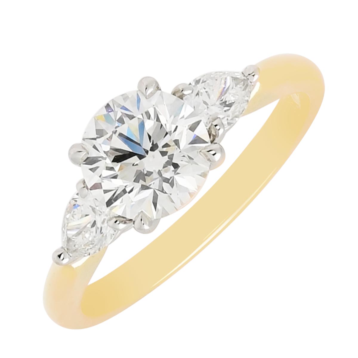 Round and Pear Shape Diamond Engagement Ring in 18kt Yellow Gold and Platinum (1 5/8ct tw)