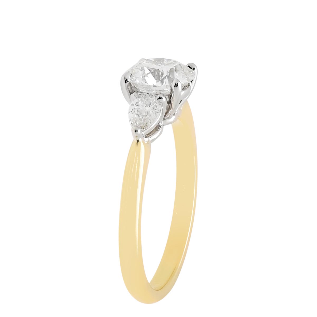 Round and Pear Shape Diamond Engagement Ring in 18kt Yellow Gold and Platinum (1 5/8ct tw)