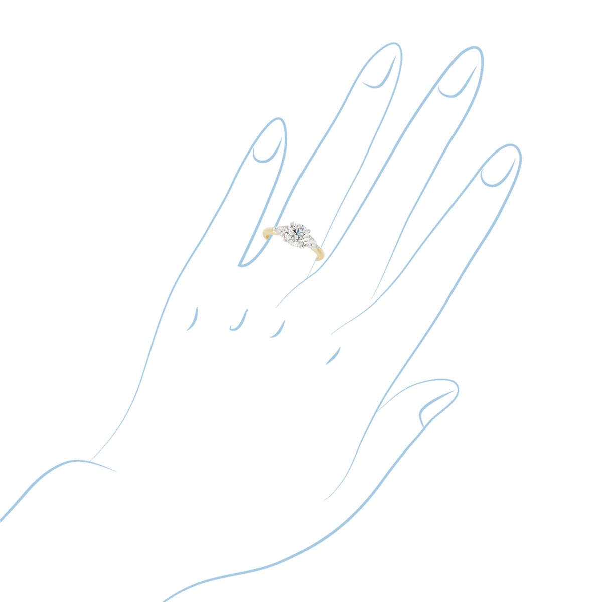 Round and Pear Shape Diamond Engagement Ring in 18kt Yellow Gold and Platinum (1 5/8ct tw)