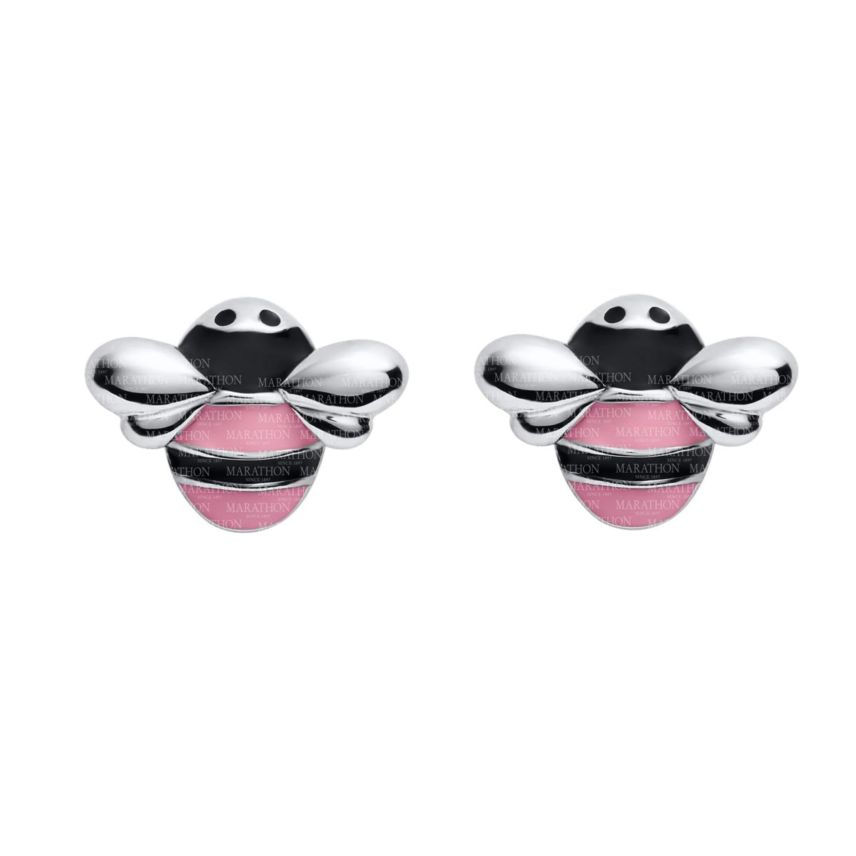 Childrens Pink Bumblebee Stud Earrings in Sterling Silver