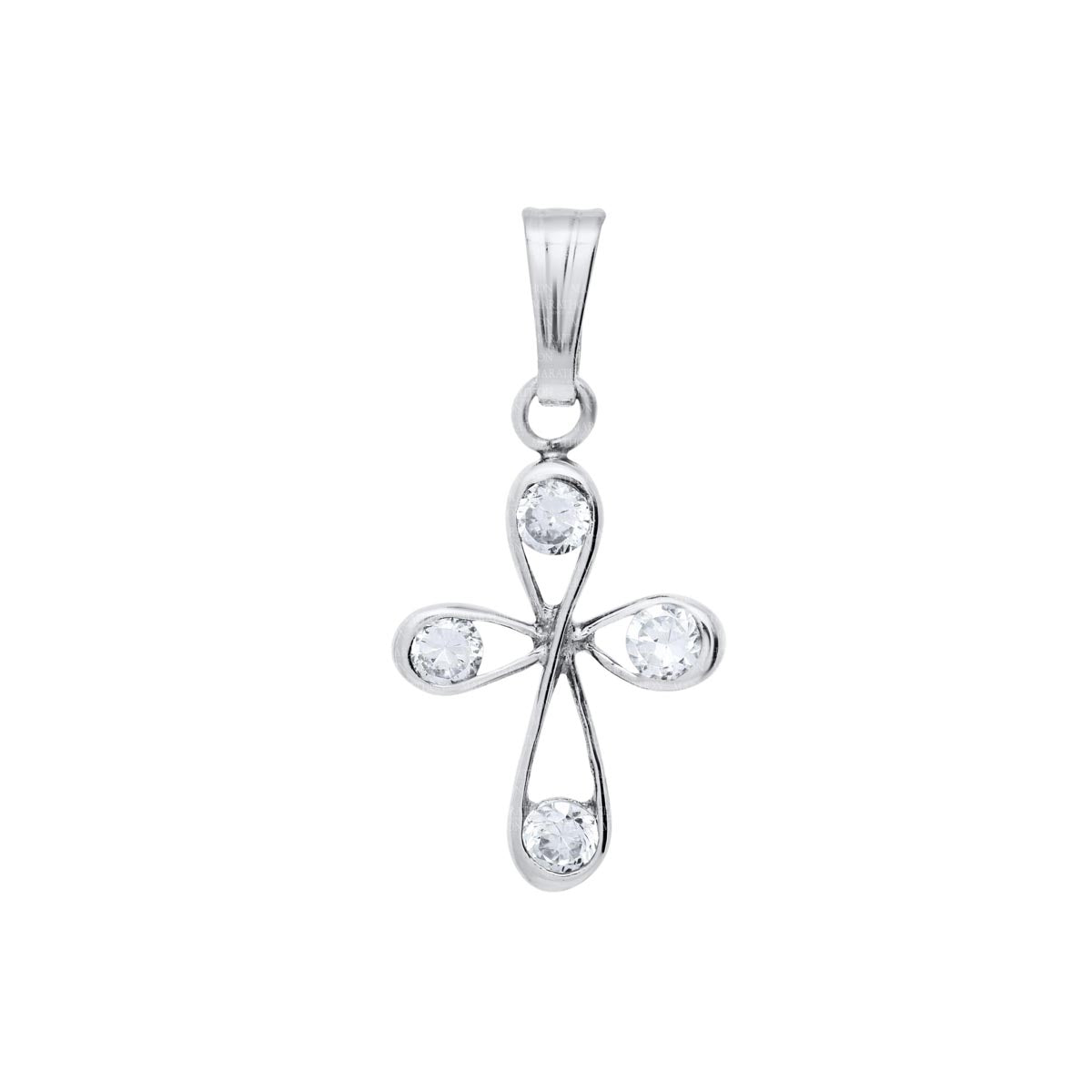 Childrens Cubic Zirconia Cross Necklace in Sterling Silver