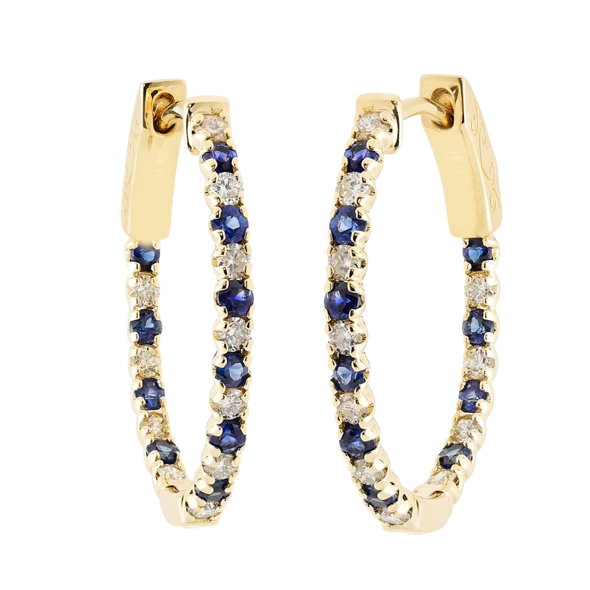 Sapphire Oval Hoop Earrings in 14kt Yellow Gold with Diamonds (1/2ct tw)