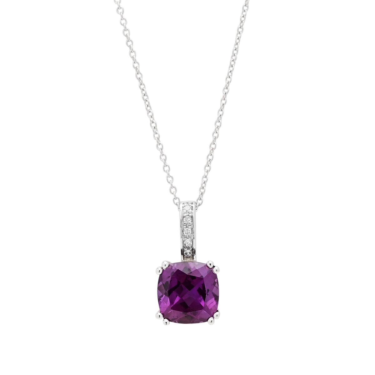 Madison L Cushion Created Alexandrite Necklace in 14kt White Gold with Diamonds (.02ct tw)