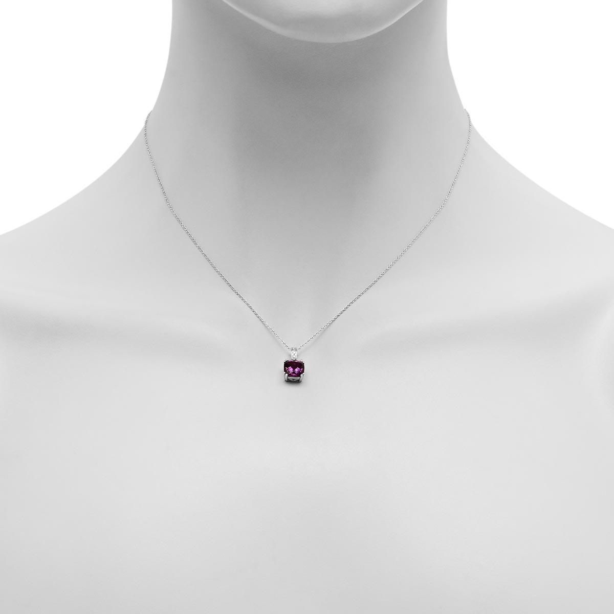 Madison L Cushion Created Alexandrite Necklace in 14kt White Gold with Diamonds (.02ct tw)