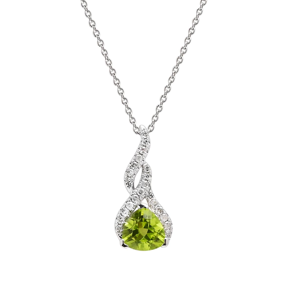 Madison L Trillion Cut Peridot Necklace in 14kt White Gold with Diamonds (1/10ct tw)