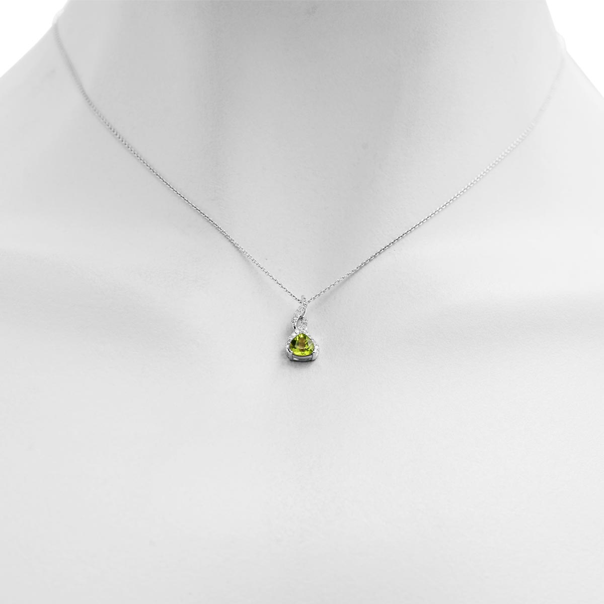 Madison L Trillion Cut Peridot Necklace in 14kt White Gold with Diamonds (1/10ct tw)