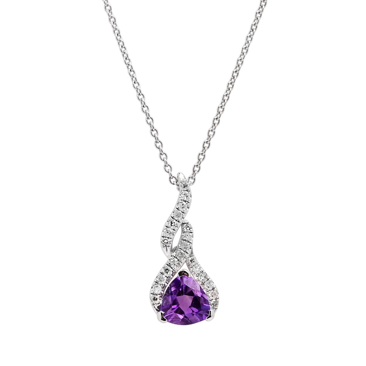 Madison L Trillion Cut Amethyst Necklace in 14kt White Gold (1/10ct tw)