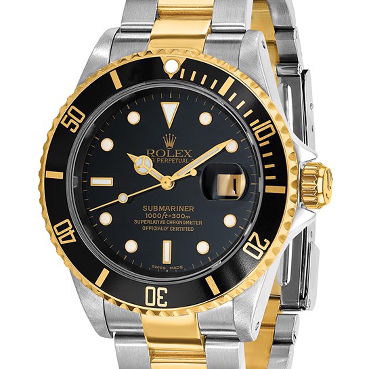 Pre Owned Rolex Oyster Perpetual Submariner with Black Dial and Stainless Steel and 18kt Yellow Gold Bracelet (automatic movement)