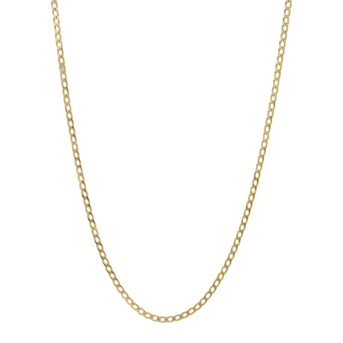 Diamond Cut Curb Chain in 14kt Yellow and White Gold (18 inches and 2.4mm wide)