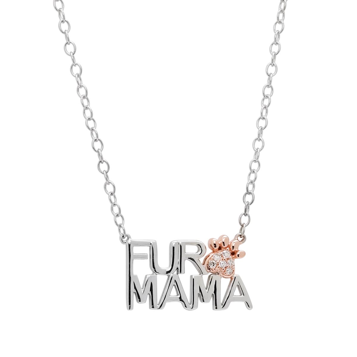 Fur Mama Necklace in Sterling Silver with Rose Gold Plate with Diamonds