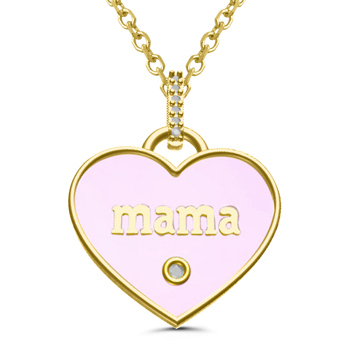 Mama Pink Enamel Heart Pendant with Diamonds in 10kt Yellow Gold (.03ct tw)